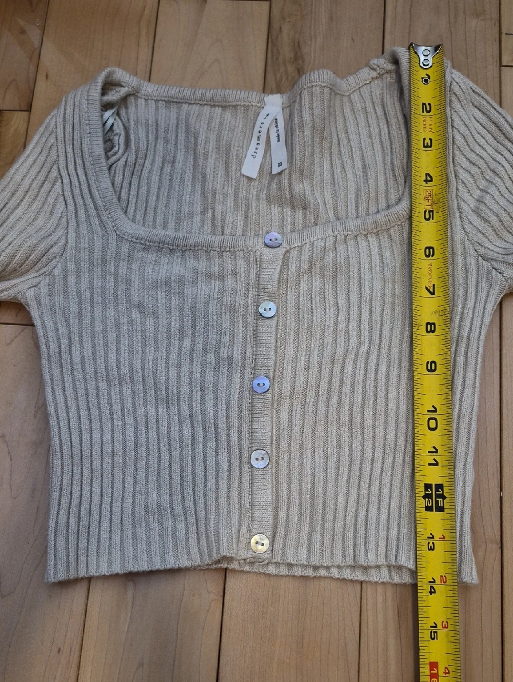 Dreamers By Debut Women's Size XS Neutral Ribbed Cropped Knit Top - Picture 5 of 6